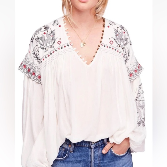 Free People Tops - Free People Embroidered Boho Blouse
